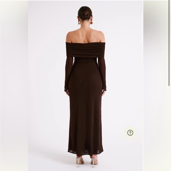 NWT Mekhi Josie Off Shoulder Mesh Maxi Dress in Dark Brown Size XXL - Picture 3 of 13
